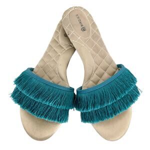 Birdies Teal Fringe Slippers